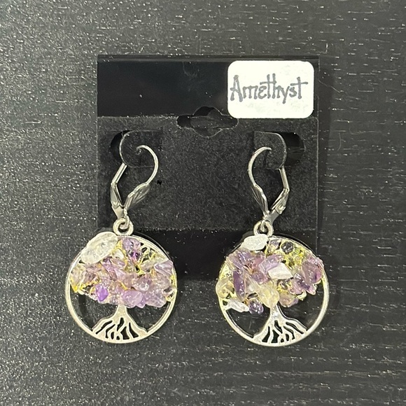 Amethyst Stone Tree Earrings - Picture 5 of 5